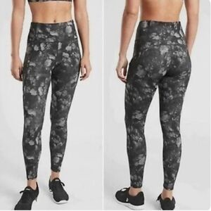 Athleta Rainier Leggings Womens Size Small Black Gray Floral Pattern